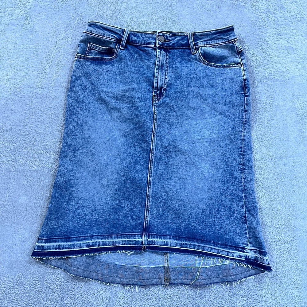 Wash Lab Denim Skirt Women's 30" Waist Light Blue Faded‎ Wash Raw Hem Y2K